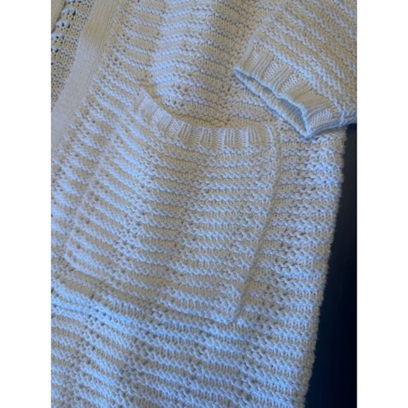 MAG Womens Long Open Front Cardigan Sweater M Knit White Cotton Pockets Coastal - Picture 4 of 5